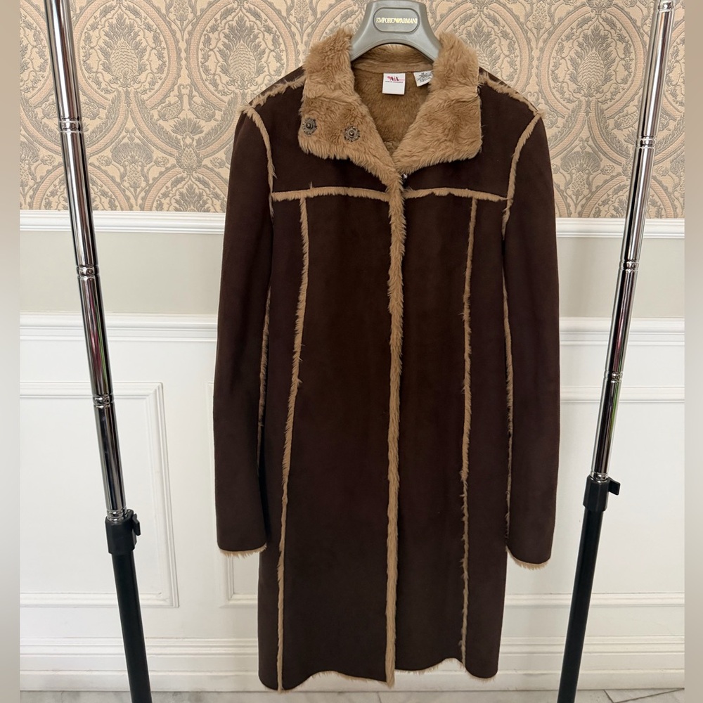 Armani Brown Coat with faux shearling